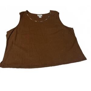 Anna Maxwell Women's Sleeveless Top 4X 30/32Brown Linen Rayon Blend western